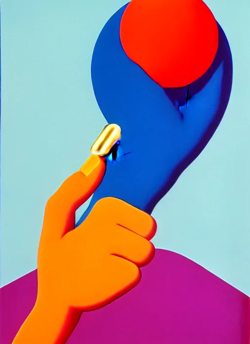 Image similar to a men balancing shapes on his finger by shusei nagaoka, kaws, david rudnick, airbrush on canvas, pastell colours, cell shaded!!!, 8 k