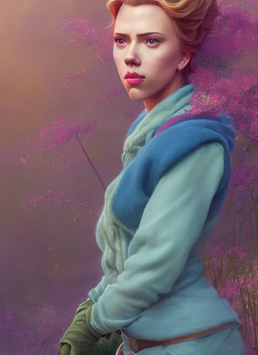 Prompt: scarlett johansson as a disney princess, au naturel, hyper detailed, digital art, trending in artstation, cinematic lighting, studio quality, smooth render, unreal engine 5 rendered, octane rendered, art style by klimt and nixeu and ian sprigger and wlop and krenz cushart