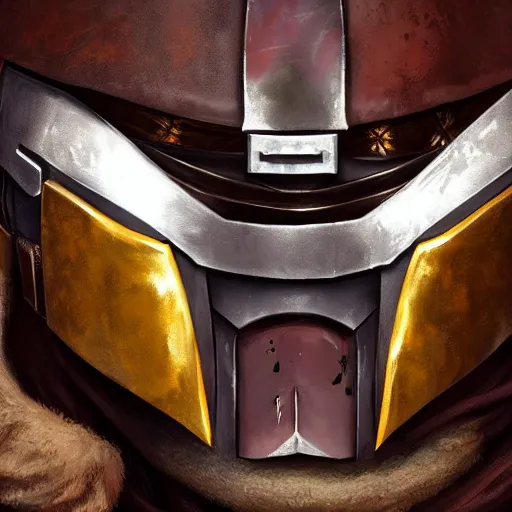 Image similar to Portrait of a man with brown hair and beard smiling in Mandalorian armor, digital art, realistic, artstation, detailed