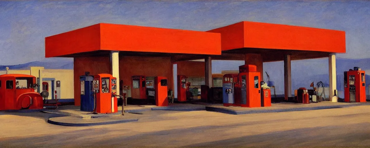 Image similar to burning gas station by edward hopper