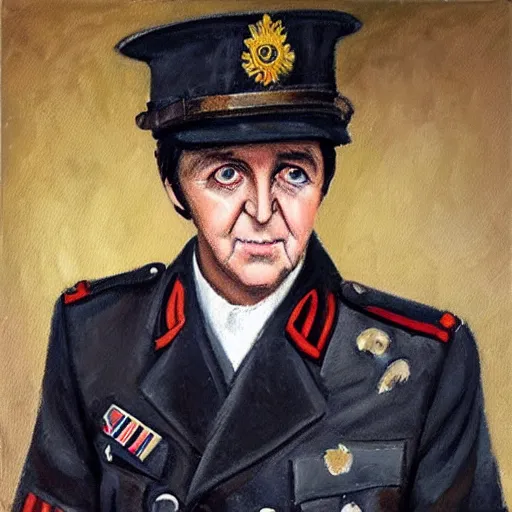 Prompt: “Oil painting of Paul McCartney as a World War 1 general, 4k”