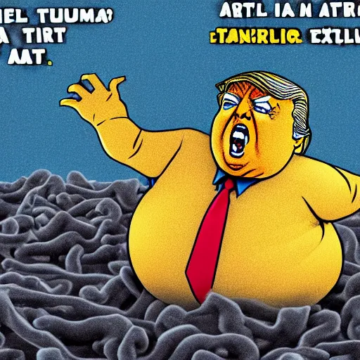 Image similar to extremely fat and angry donald trump, struggling in a tar pit, high quality photograph, extreme detail