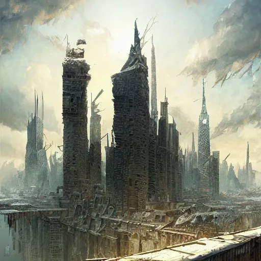 Image similar to Decimated city,cute,Symmetrical face,highly detailed,elegant,Marc Simonetti and Caspar David Friedrich, Trending on artstation