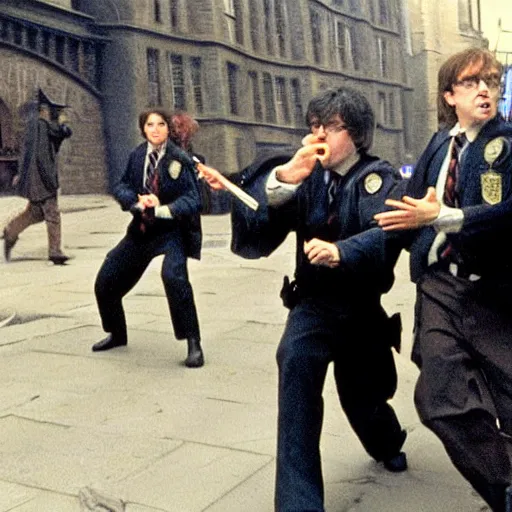 Prompt: Harry Potter being shot by an American police officer, found footage