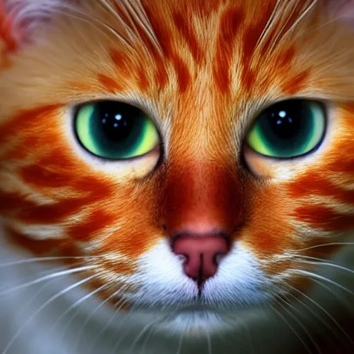 Image similar to left eye blinking orange cat, beautiful, realistic,