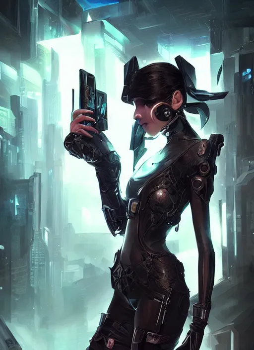 Image similar to teen elf, cyberpunk rigger, black hair, gorgeous, amazing, elegant, intricate, highly detailed, digital painting, artstation, concept art, sharp focus, illustration, art by ross tran