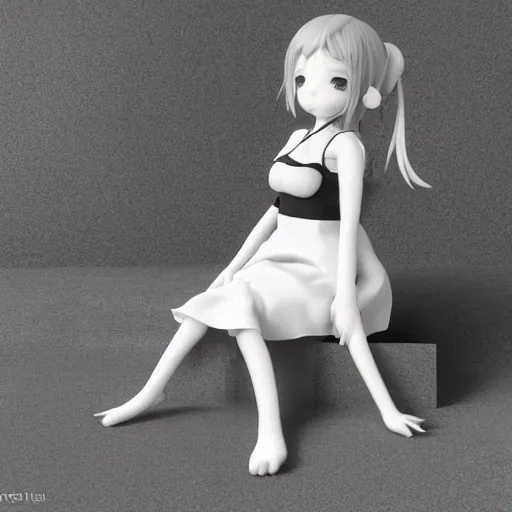 Image similar to cute fumo plush of a girl who controls the flow of time, black and white, vray render