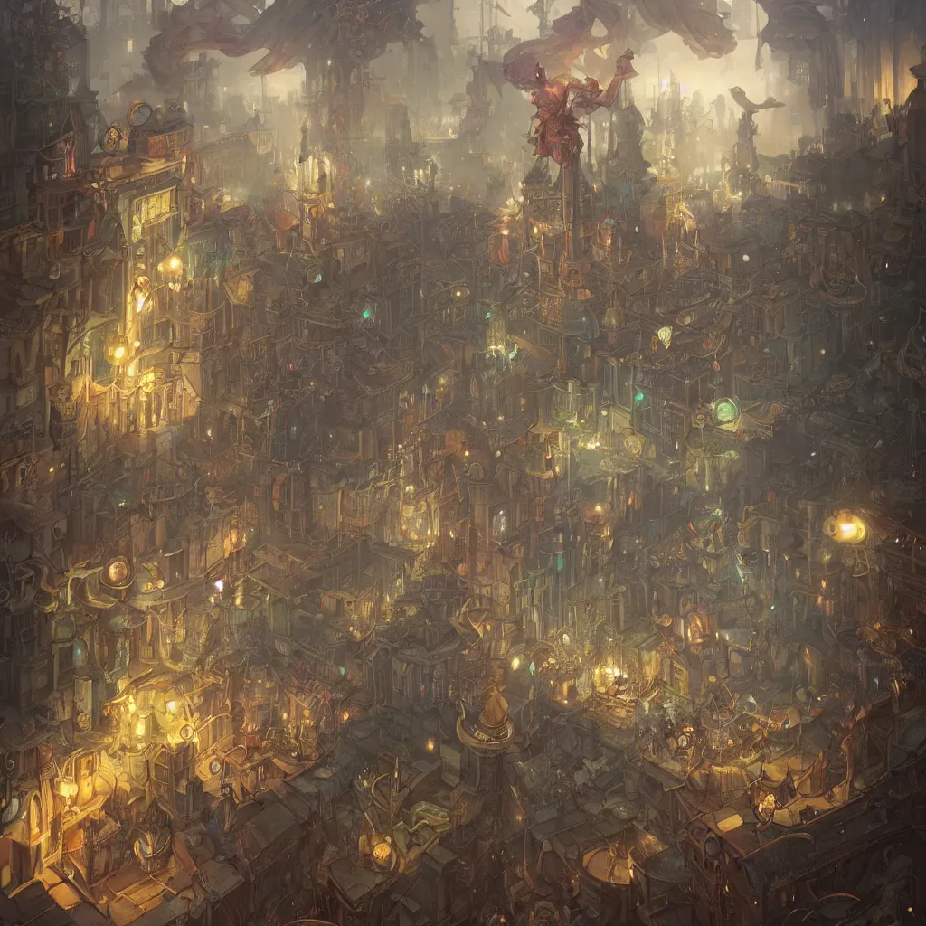 Image similar to tarot the fool standing in a steampunk city by peter mohrbacher and dan mumford and nekro, cgsociety, volumetric light, 3 d render