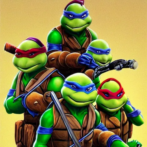 Prompt: teenage mutant ninja turtles in 1 9 9 0 s, photorealistic