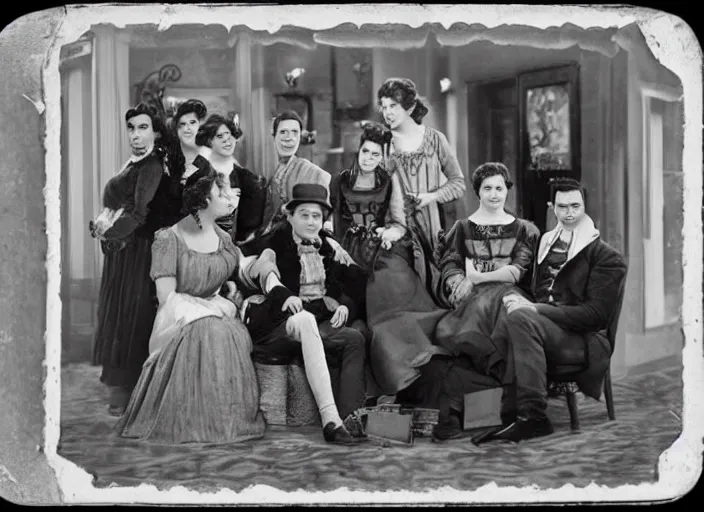 Prompt: a daguerrotype of a film still of friends sitcom in 1 8 0 0 s, vintage