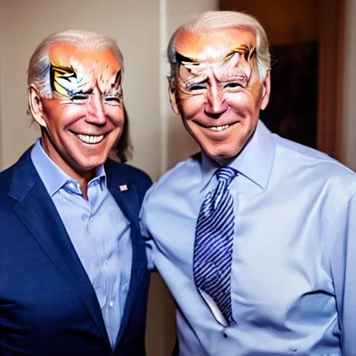 Image similar to A portrait photo of joe biden teams up with a teenage joe biden, perfect faces, 50 mm, award winning photography