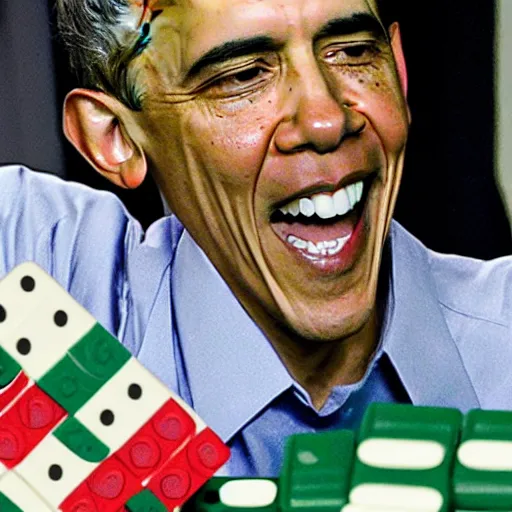 Image similar to obama knocking down all the dominoes, charming blooper photo