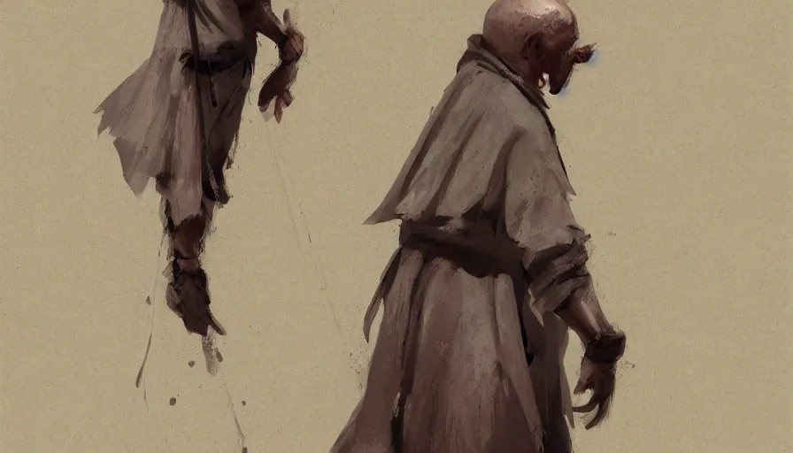 Image similar to concept art of a hanged monk by jama jurabaev, trending on artstation, high quality, brush stroke, for aaa game