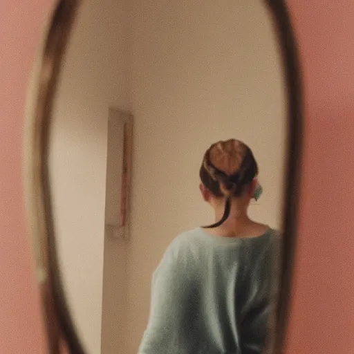 Image similar to a woman looking in the mirror