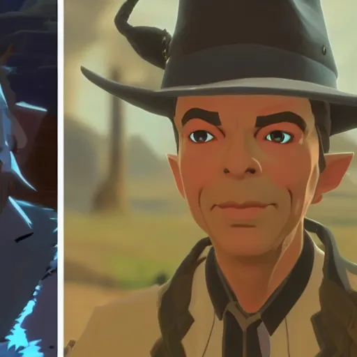 Prompt: Film still of Frank Sinatra, from The Legend of Zelda: Breath of the Wild (2017 video game)