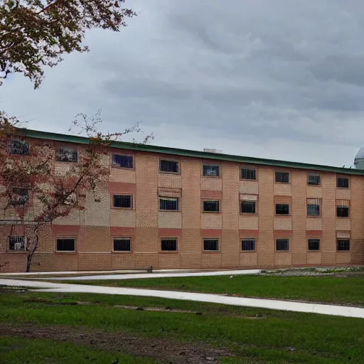 Image similar to a multi - acre, self - contained psychiatric hospital designed and built according to the kirkbride plan.