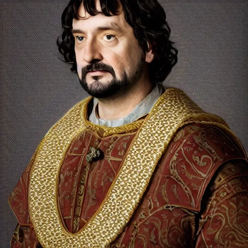 Prompt: richard iv the roman king, real human wearing cashmere shirt, soft studio lighting, sigma lens photo, he is looking directly into camera holding something soft