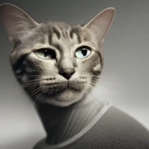 Prompt: a hyperrealistic photo of a man with a human body, but instead of a human face it is a hyper realistic cat face