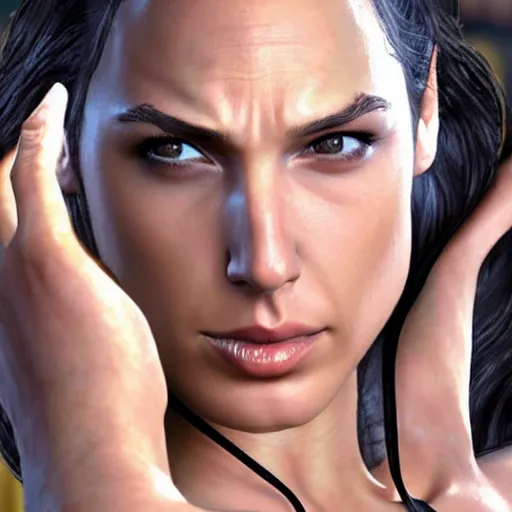 Prompt: gal gadot in dead or alive videogame, face, full body photo, high detail