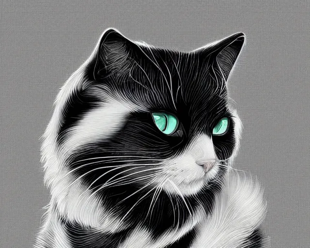 Image similar to black and white cat, a simple vector based illustration, by ross tran, artgerm