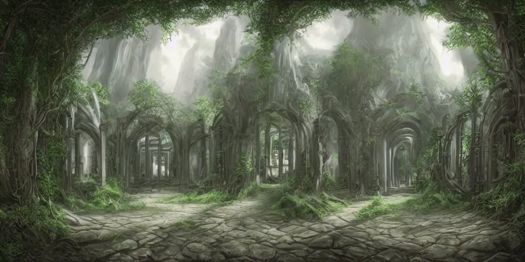 Image similar to beautiful matte painting of entrance to maze