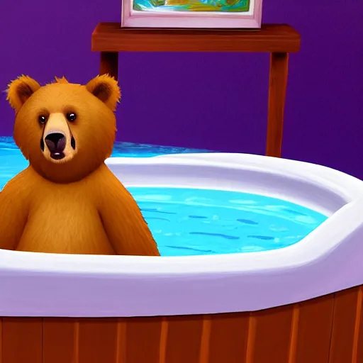 Image similar to a bear in jacuzzi, the sims 4 oil panting