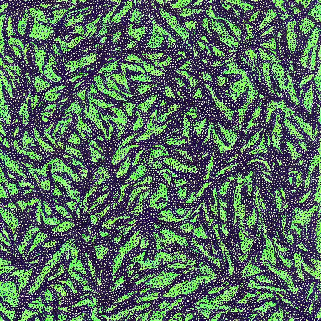Image similar to camo made of out cannabis, smiling, abstract, maya bloch artwork, do hoang tuong artwork, cryptic, dots, stipple, lines, splotch, concrete, color tearing, uranium, neon, pitch bending, cannabis plant, faceless people, dark, ominous, eerie, minimal, points, technical, painting