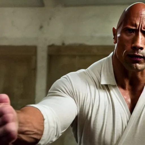 Image similar to film still of dwayne johnson as ip man, pose wing chun style