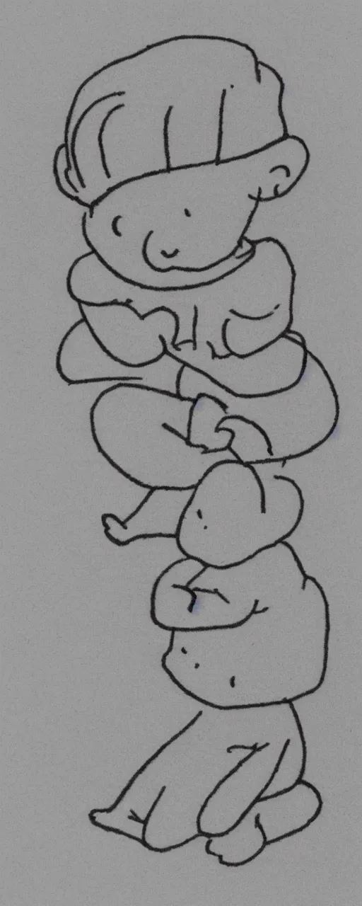 Prompt: a baby's awkward crayon linedrawing of loneliness