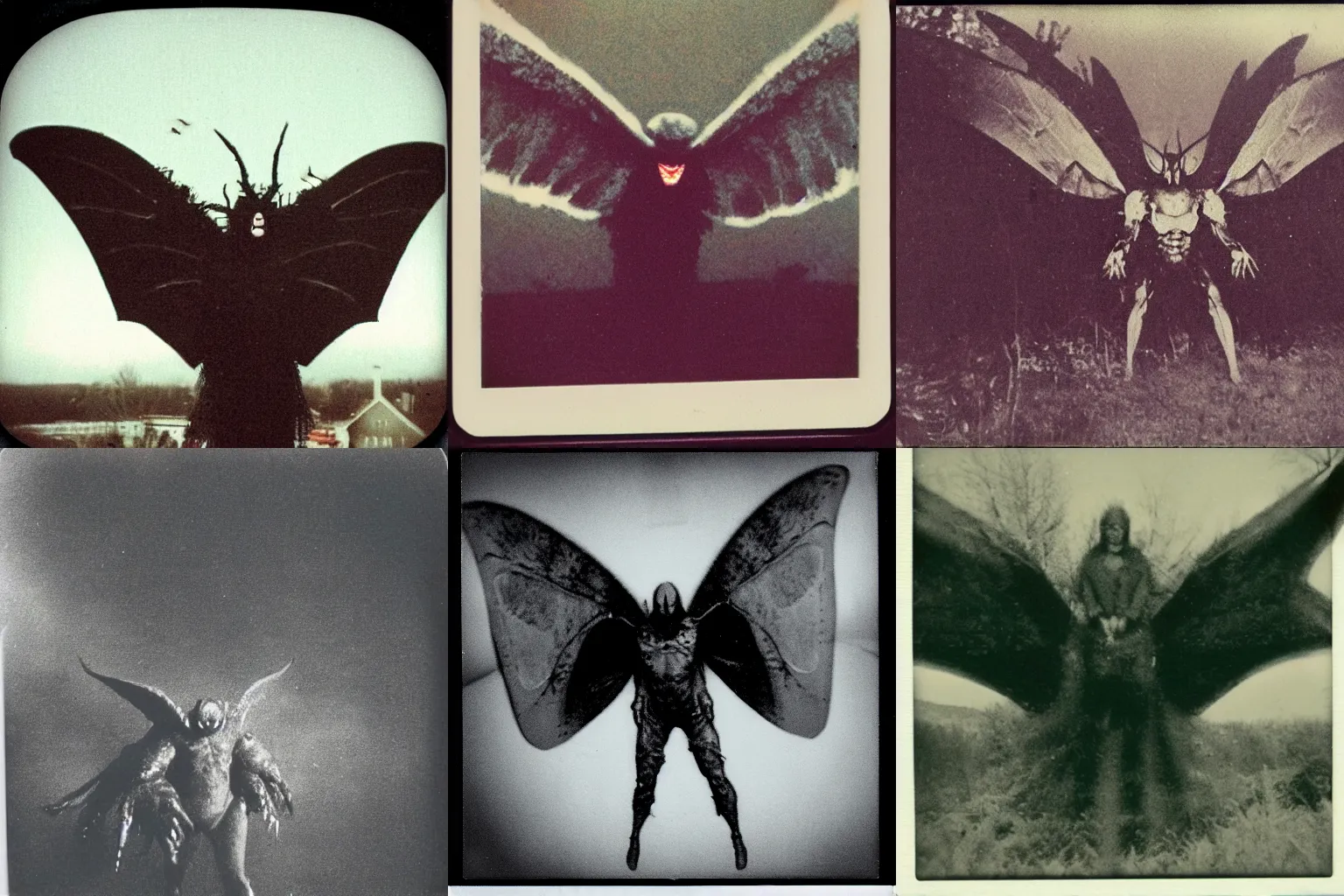 Prompt: Polaroid shot of the terrifying sight of the Mothman, horror