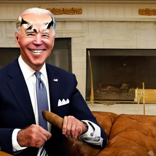 Image similar to a photo of joe biden with a cigar on his mouth