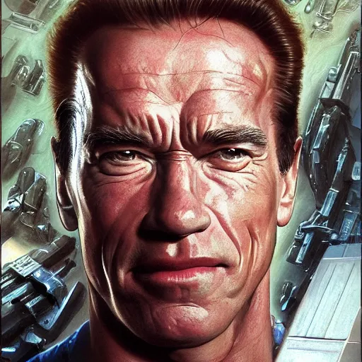 Image similar to Arnold Schwarzenegger in Total Recall, closeup character art by Donato Giancola, Craig Mullins, digital art, trending on artstation