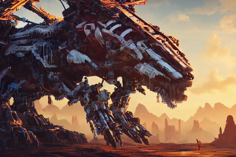 Image similar to sawtooth machine mecanical creature robot of horizon forbidden west horizon zero dawn bioluminiscence global illumination ray tracing hdr fanart arstation by ian pesty and alena aenami artworks in 4 k