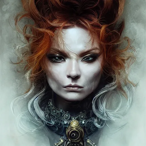 Image similar to portrait, headshot, insanely nice professional hair style, dramatic hair color, digital painting, of a old 17th century, old cyborg merchant, amber jewels, baroque, ornate clothing, scifi, realistic, hyperdetailed, chiaroscuro, concept art, art by Franz Hals and Jon Foster and Ayami Kojima and Amano and Karol Bak,