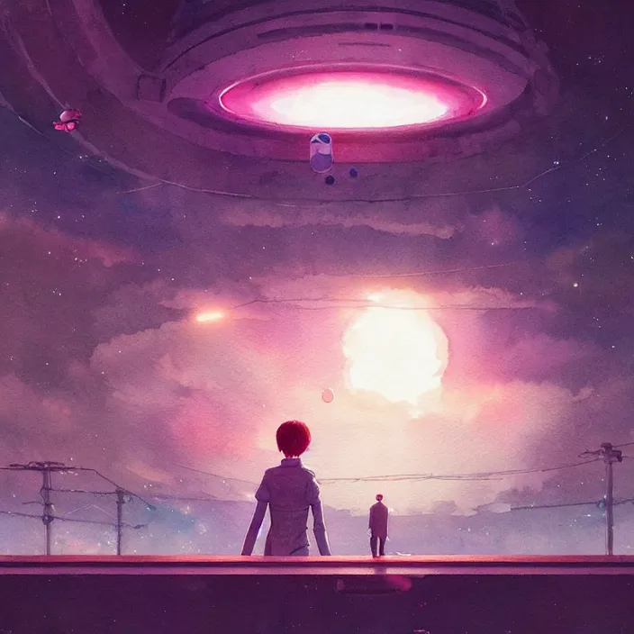 Image similar to photorealistic, watercolor painting in style of krenz cushart ilya kuvshinov inside a space station eye of providence Lain uwu Luminism Tomas Sanchez surrealism Simon Stålenhag