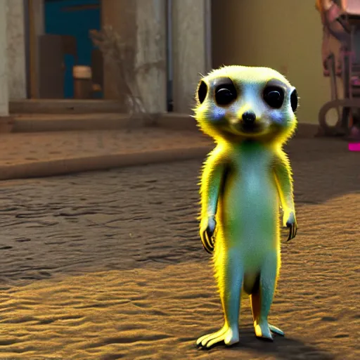 Image similar to neon fluorescent, iridescent cute meerkats with fairy wings cyperpunk 2 0 7 7, unreal engine 5, 8 k ultra realistic, hyperdetailed, volumetric lighting, extremely high quality