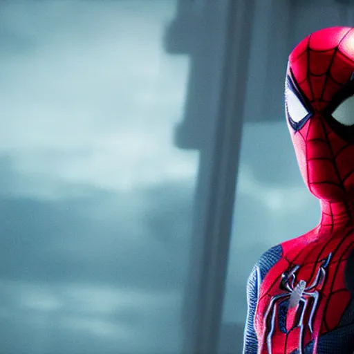 Image similar to ryan reynolds as spider - man, cinematic, volumetric lighting, f 8 aperture, cinematic eastman 5 3 8 4 film, photorealistic