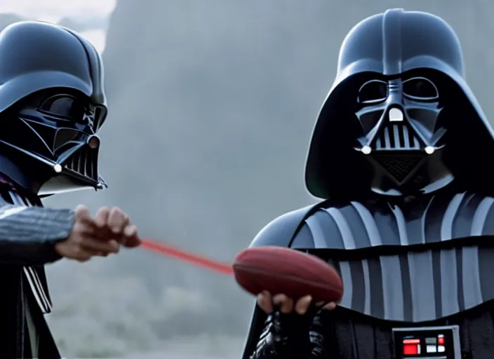 Image similar to film still of Darth Vader plays catch with Luke Skywalker in the new Star Wars movie, 4k