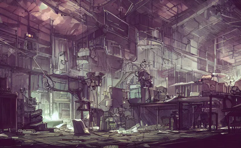 Image similar to a bio - monster in a mess warehouse, crystal lights, resident evil, sci - fi atmosphere, cel - shading, cinematic, artstation, studio ghibli, miyazaki, highly details