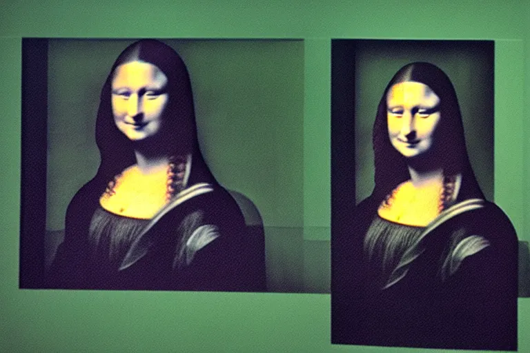 Image similar to david hockney minimalist grainy noisy James Turrell painting of the Mona Lisa