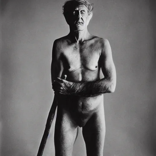 Image similar to a man with sticks protruding from their skin, large format film photograph by richard avedon