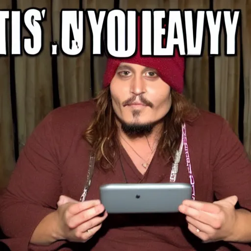 Image similar to Chubby Johnny Depp as Jesus Christ wearing a brown beanie as a YouTuber doing a Livestream