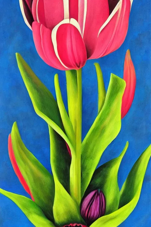 Prompt: a colorful painting of a tulip in the stale of frida kahlo with the colors of mexico