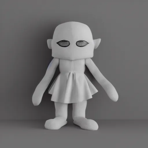 Prompt: cute fumo plush of a girl who appears in the mirror when you utter his name three times at midnight, menacing faceless amorphous dark creature, black and white, horror, caustics, vray