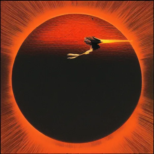 Image similar to red sun over the paradise when the wind is slow and the fire is hot the vulture waits to see what rots