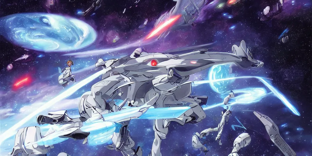 Image similar to intergalactic battle, art by makoto shinkai and alan bean, yukito kishiro