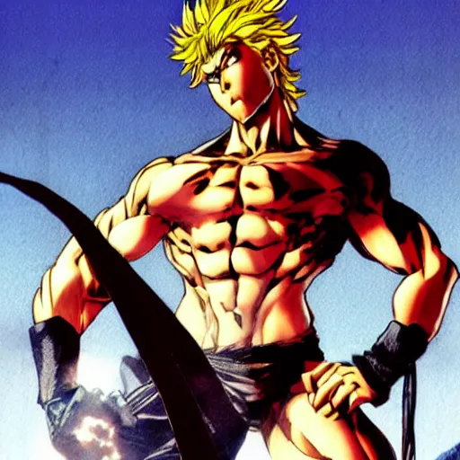 Dio Brando stands atop a rock and strikes a pose