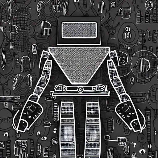 Image similar to robot. digital pen illustration.