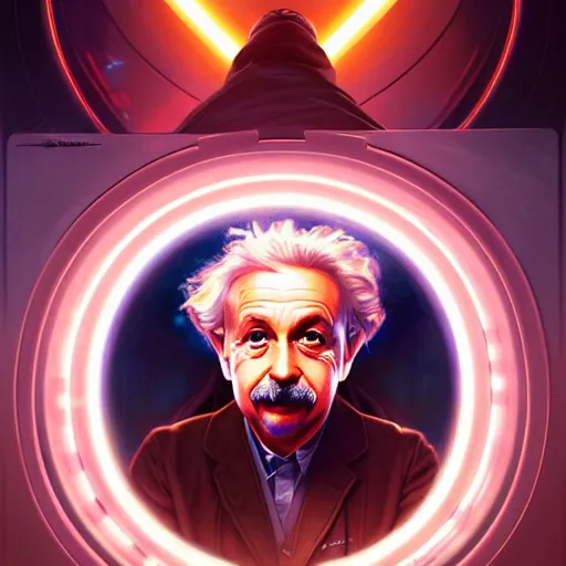 Image similar to symmetry!! portrait of albert einstein as obi - wan, sci - fi, tech wear, glowing lights!! intricate, elegant, highly detailed, digital painting, artstation, concept art, smooth, sharp focus, illustration, art by artgerm and greg rutkowski and alphonse mucha