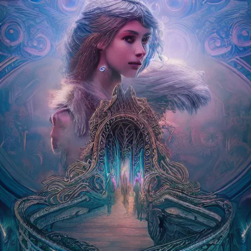 Image similar to neverending story generative palace, ultra realistic, neon lights, concept art, intricate details, serious, highly detailed, photorealistic, octane render, 8 k, unreal engine, art by todd mcfarlane and artgerm and greg rutkowski and alphonse mucha